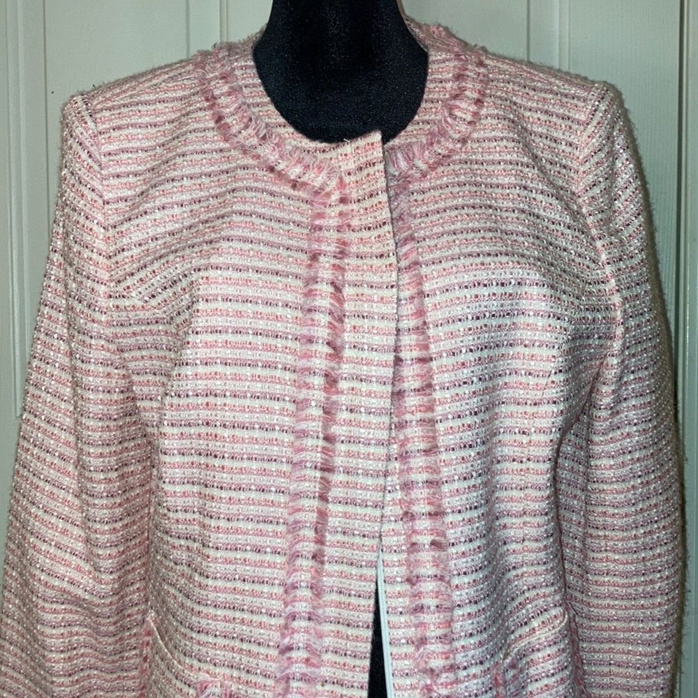 Women’s Blazer Size 12 apostrophe Pink Twead Jacket Purple Zipper in Front
